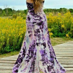 NEW Silk Wedding formal Gown Black tiedyed purple yellow white Gray 4 6 8 10 Med